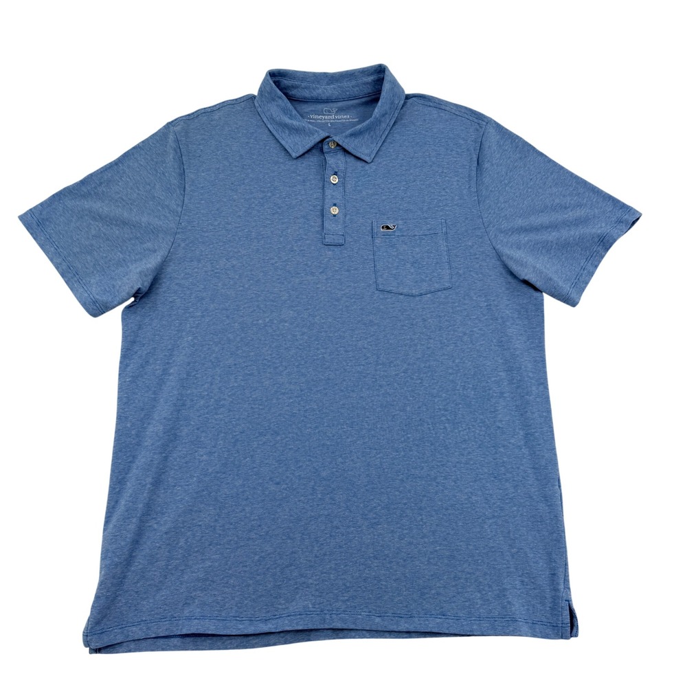 Vineyard Vines Mens Large Blue Heathered Short Sleeve Pocket Polo Shirt Soft